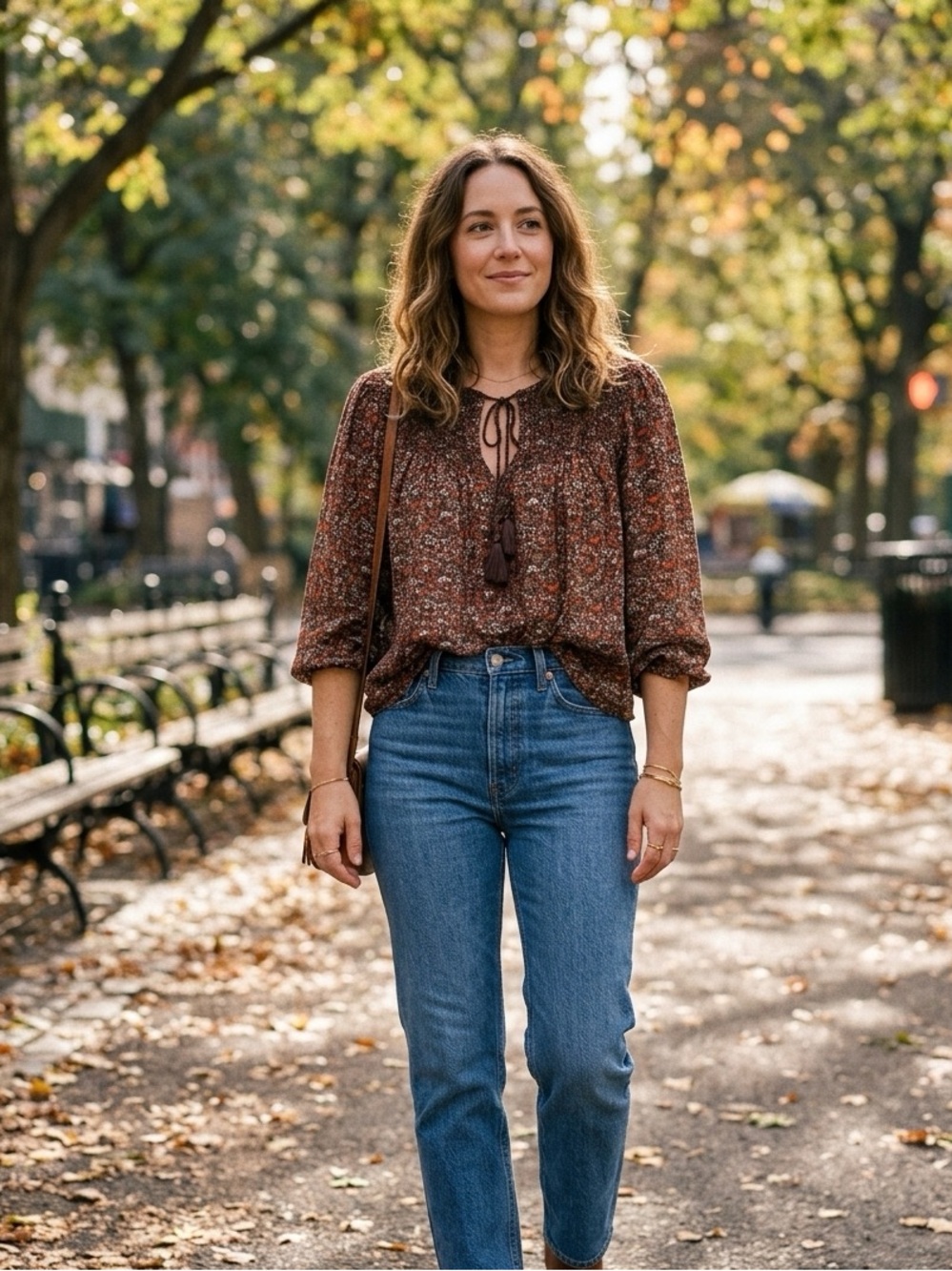 Lucky Brand XS Paisley Embroidered Boho Peasant Blouse Brown Orange